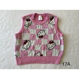 Hello Kitty by Sanrio Sweater Vest Knit‎ Checkered Pink & White Women’s Large
